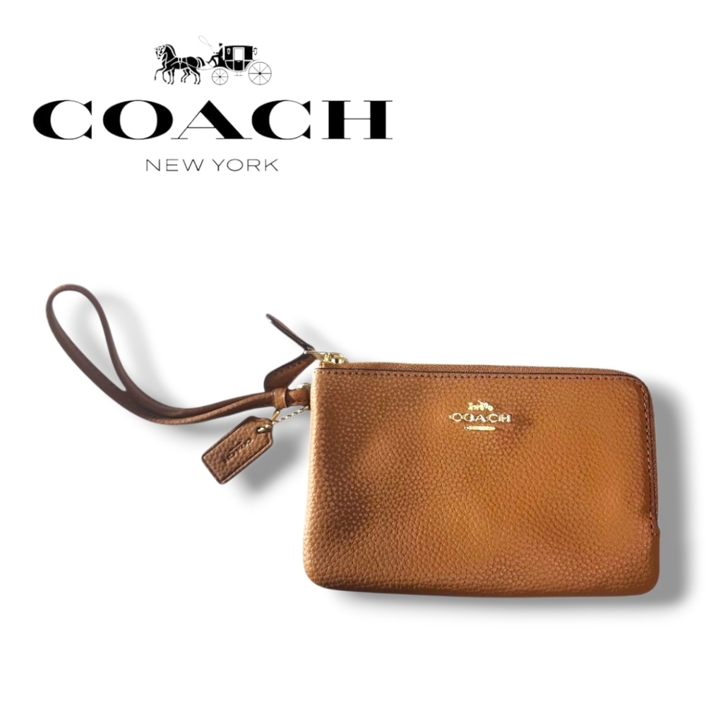 Coach Tan Double Zip Leather Wristlet